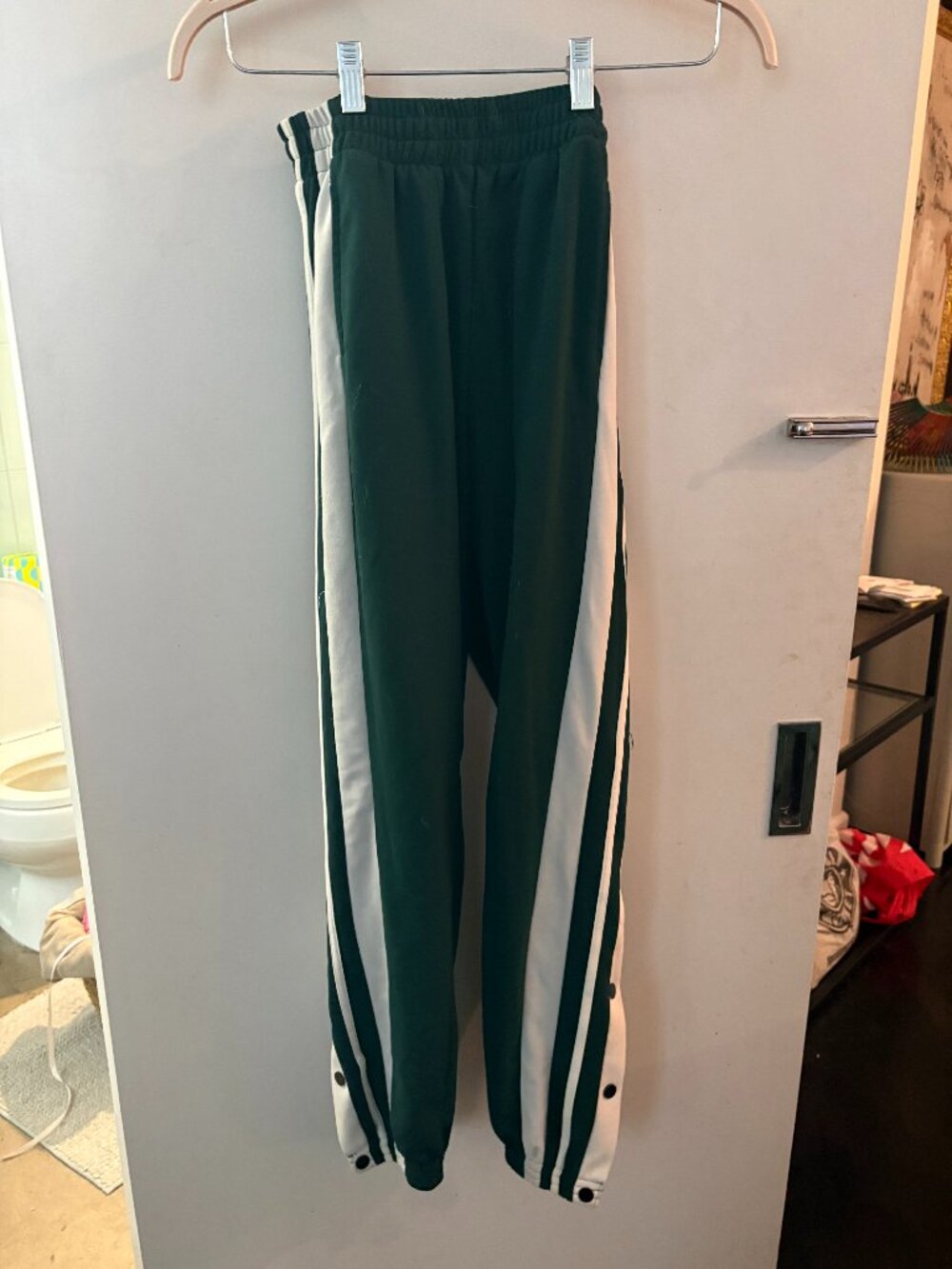 Dark Green Snap-Side Tearaway Track Pants Basketball Warm-Up Style